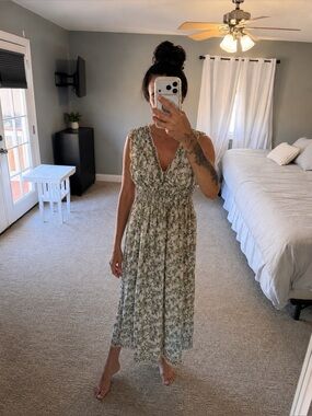 Max Studio Floral Sleeveless Smocked V-Neck Maxi Dress - White, Green, Pink
